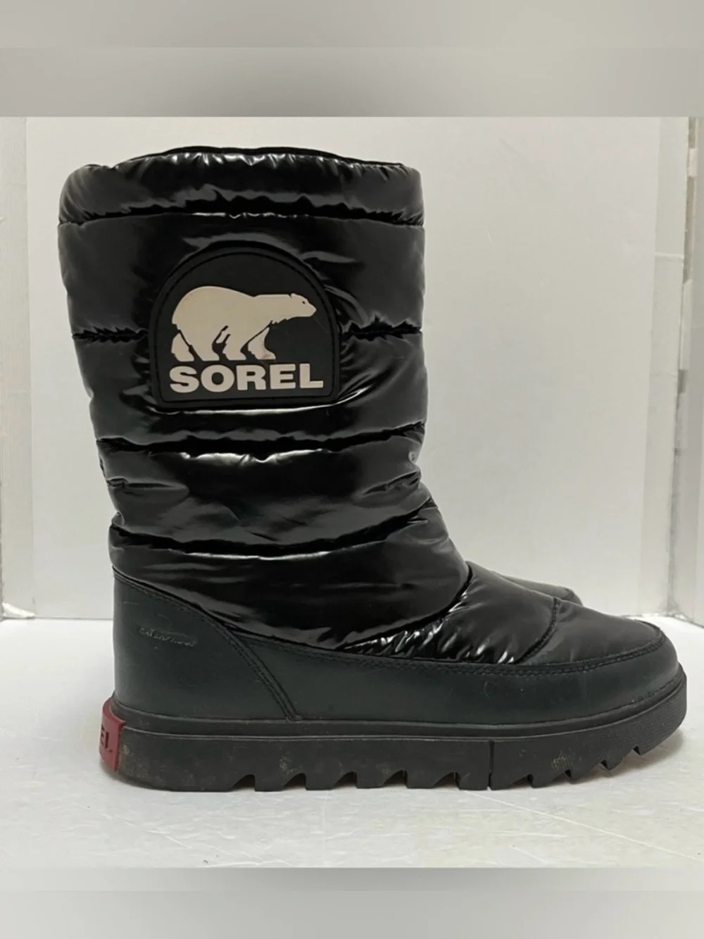 SOREL Joan of Arctic Next Lite Mid Puffy Winter Snow Boots Black Glossy 7.5